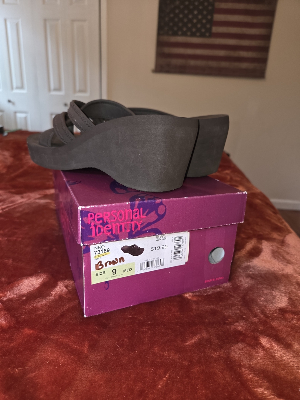 Wedge Flip Flop Sandals in Dark Brown - Picture 3 of 6